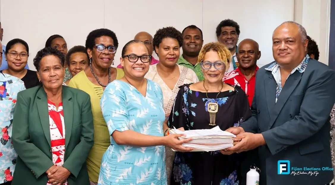 Members of the Proposed ‘Liberation of Fiji Party’ with their submissions to the Registrar of Political Parties Ms Ana Mataiciwa.  