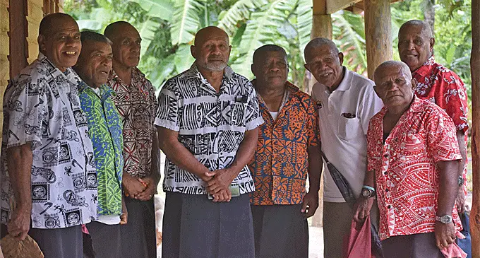 Tui Wailevu Ratu Joseva Maivalili (middle white shirt) with other members on Wailevu, Savusavu. Photo: Jone Salusalu