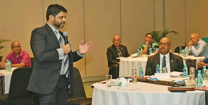 Attorney-General Aiyaz Sayed-Khaiyum addresses Permanent Secretaries. Photo: Deptfo News