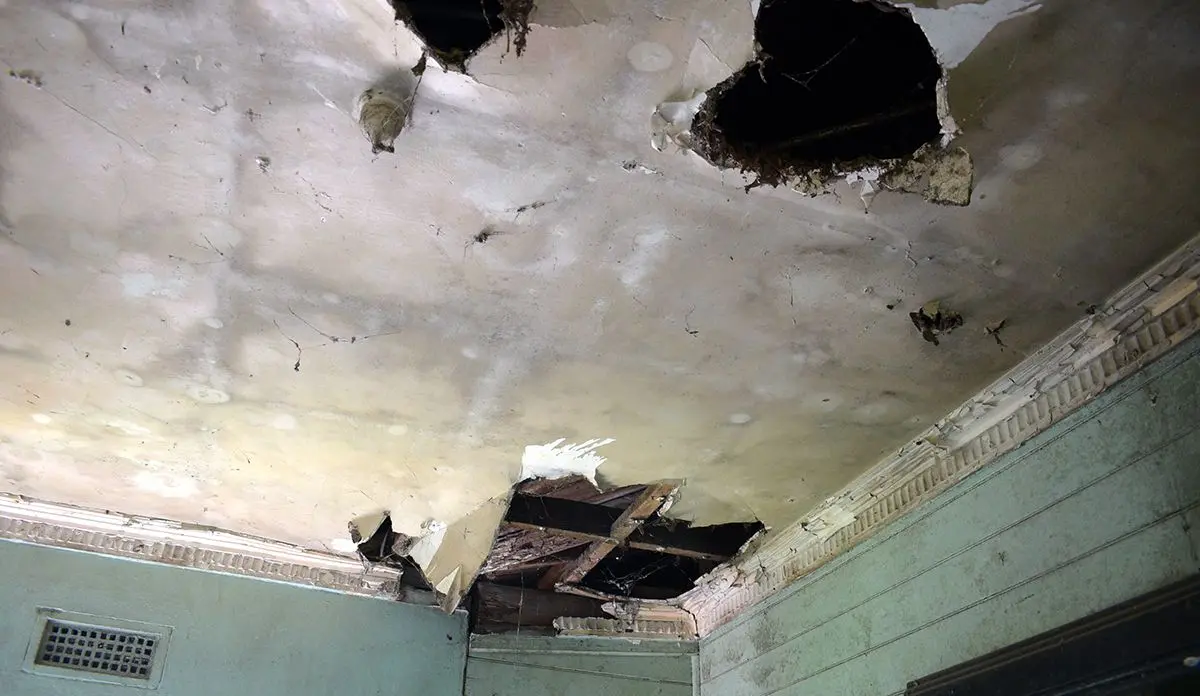 The damaged and leaking ceiling of Meena Khan’s house in Samabula, Suva. Photo: Ronald Kumar