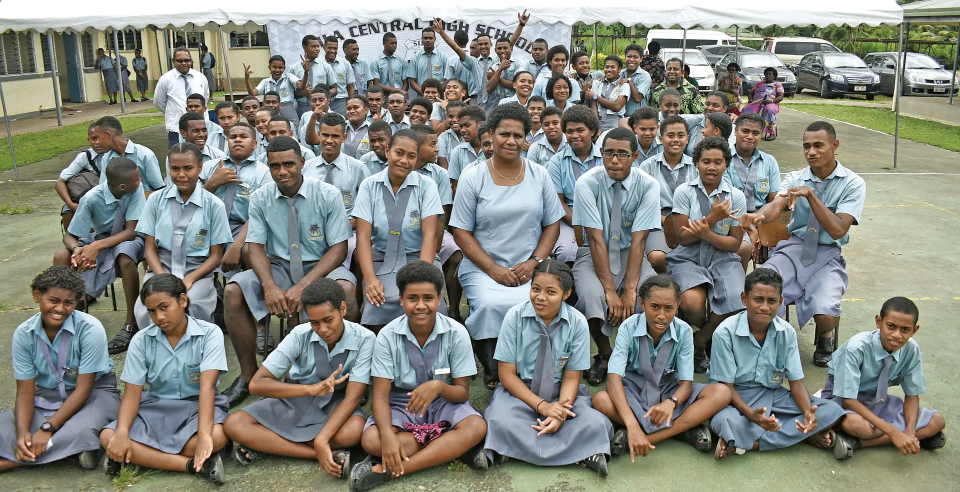 Sila Central High School Principal, Asenaca Babitu with 2018 prefect following their induction ceremony on February 06, 2018. Photo: Ronald Kumar.