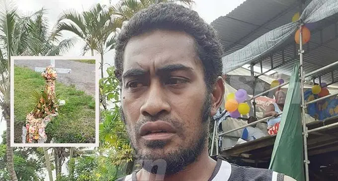 Suliasi Veitokiyaki, 32 , lost his brother and parents in one month. INSET: A Cross is placed at the drain in Nadera, where the 16 year-old Francisco Humphrey drowned and died. Photo: Ronald Kumar