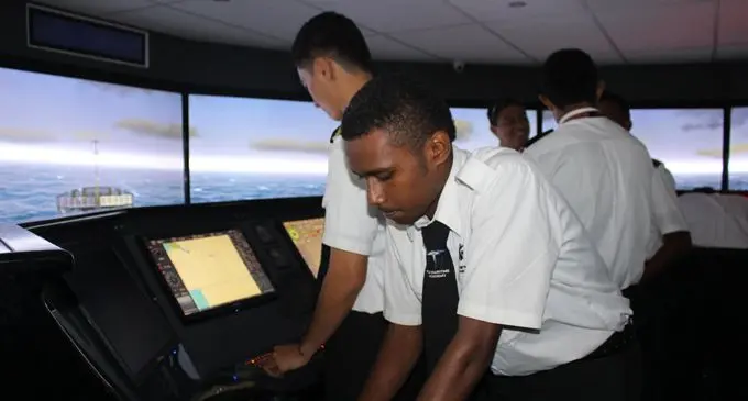 A student of the Fiji Maritime Academy during a class at the school’s brigde simulator at Laucala Bay. Photo: FNU Media
