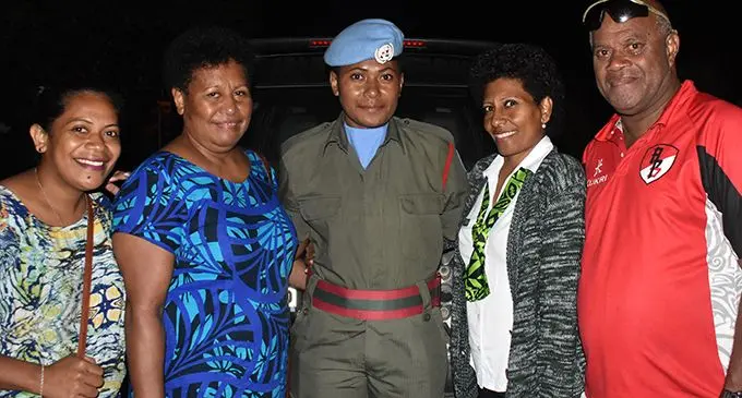 From left: Asenaca Tamaya, Mum Meredani Basaro, Private Basilisa Nadreke, sister Sainiana Nainoka and father,  Anare Basaro at the Delta Coy on March 2, 2020. Photo: Waisea Nasokia