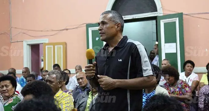 Farmer Glen Emberson discusses a point at the Levuka Town Hall meeting on July 14, 2020. Photo: Kelera Sovasiga