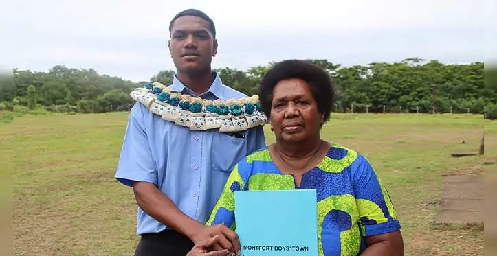 Etonia Vosakece with his grandmother Savaira Naitini after his graduation on November 25, 2023. Photo: Sosiveta Korobiau