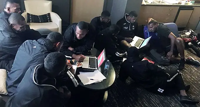 Fiji Airways Fijian 7s players work on their moves in their hotel room in Las Vegas, USA on February 26, 2019.  Photo: FRU Media.