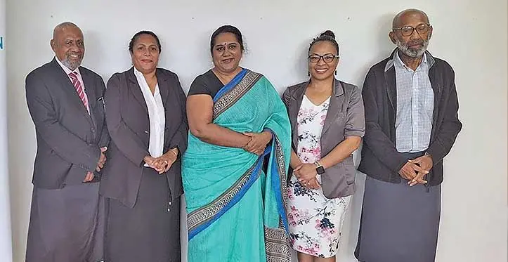 From left: Commissioner Ratu Inoke Dokonivalu Loganimoce, Interim Chairperson Barbara Malimali, Commissioner Nalini Singh, Commissioner Ateca Ledua and Commissioner Nemani Mati after their meeting on July 12, 2023.