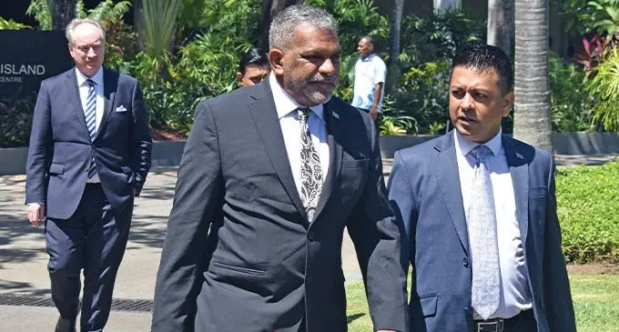 Minister for Industry, Trade, Tourism and Transport Faiyaz Koya and Legal Aid Commission  Director Shahin Ali. Photo: Waisea Nasokia