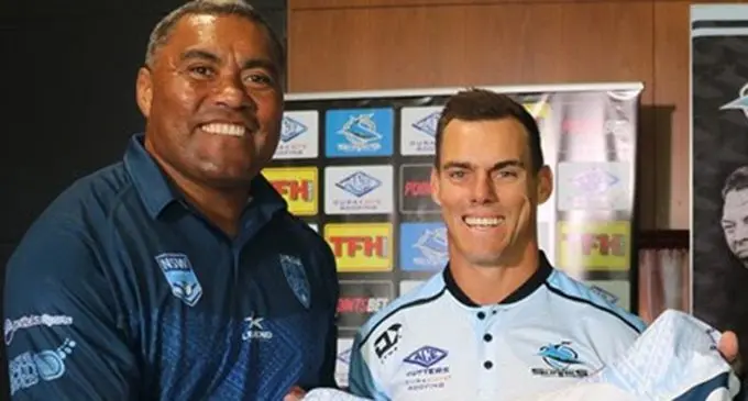 Silktails ambassador Petero Civoniceva and Cronulla Sharks coach John Morris