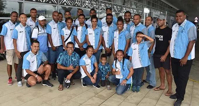 Members of the Fiji Mixed touch rugby team at the Nadi International Airport on April 22, 2019.  Photo: Waisea Nasokia