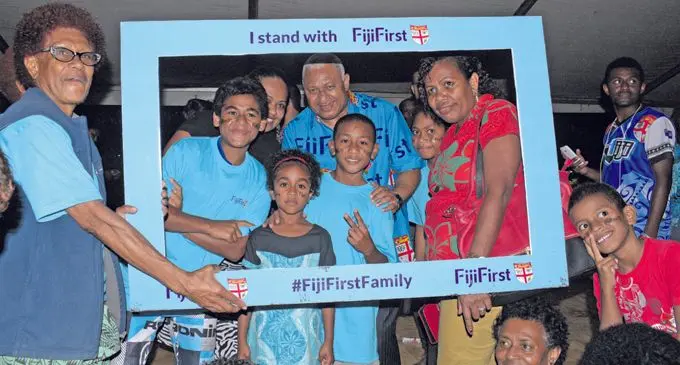 FijiFirst party leader Voreqe Bainimarama with supporters during the FijiFirst family fun day at Ratu Sukuna Park in Suva on October 26, 2018. Photo: Ronald Kumar
