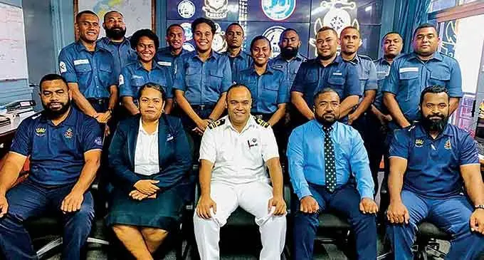 Members of the Republic of Fiji Navy as they mark the 5th Anniversary of the Fiji Maritime Surveillance Rescue Co-ordination Centre (FMSROC). Photo: Republic of Fiji Navy