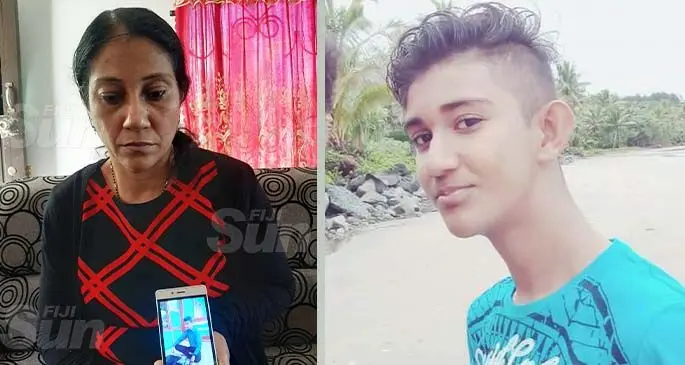 From left-right: Sharmila Chandra, shows a photo of her late son Shaman Anand (left) and late Shaman Anand (right).