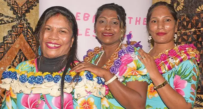 From left: Fiji Cancer Society community Palliative Care Programme graduates Raveen Prasad, Sharika Shina and Irine Narayan following their graduation ceremony as health workers in the Central division on September 15, 2022. Photo: Ronald Kumar