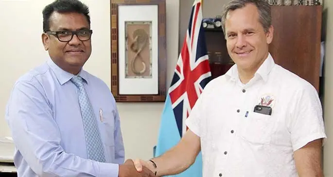 Permanent Secretary, Office of the Prime Minister, Immigration and Sugar Industry and Acting Permanent Secretary Foreign Affairs, Mr Yogesh Karan received a farewell courtesy call from the United States Ambassador to Fiji, His Excellency Joseph James Cella.