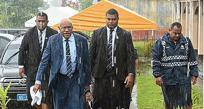 Prime Minister Sitiveni Rabuka with his security detail on Somosomo, Taveuni, on April 4, 2024. Photo: Office of the Prime Minister