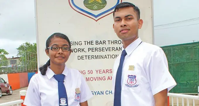 From left Rishikul Sanatan College head girl Nishika Neha Kumar with head boy Shahil Chandra after the induction ceremony at the school on February 8, 2019. Photo: Simione Haravanua