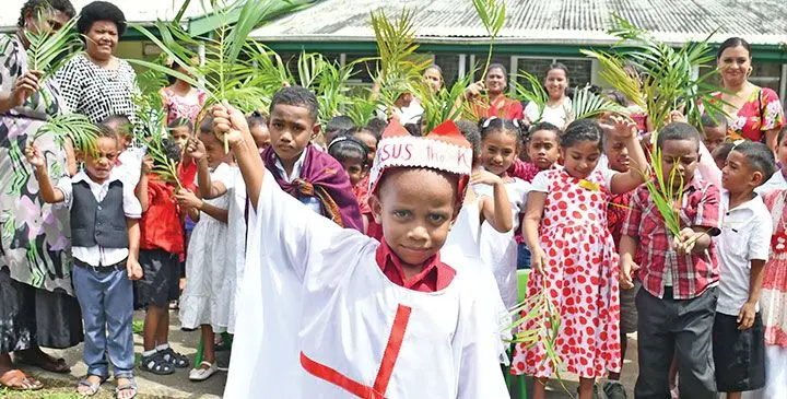Gospel kindergaten student, Josevata Masala 4 (depicting Lord Jesus) during their Easter drama in School on April 17, 2025. Photo: Ronald Kumar