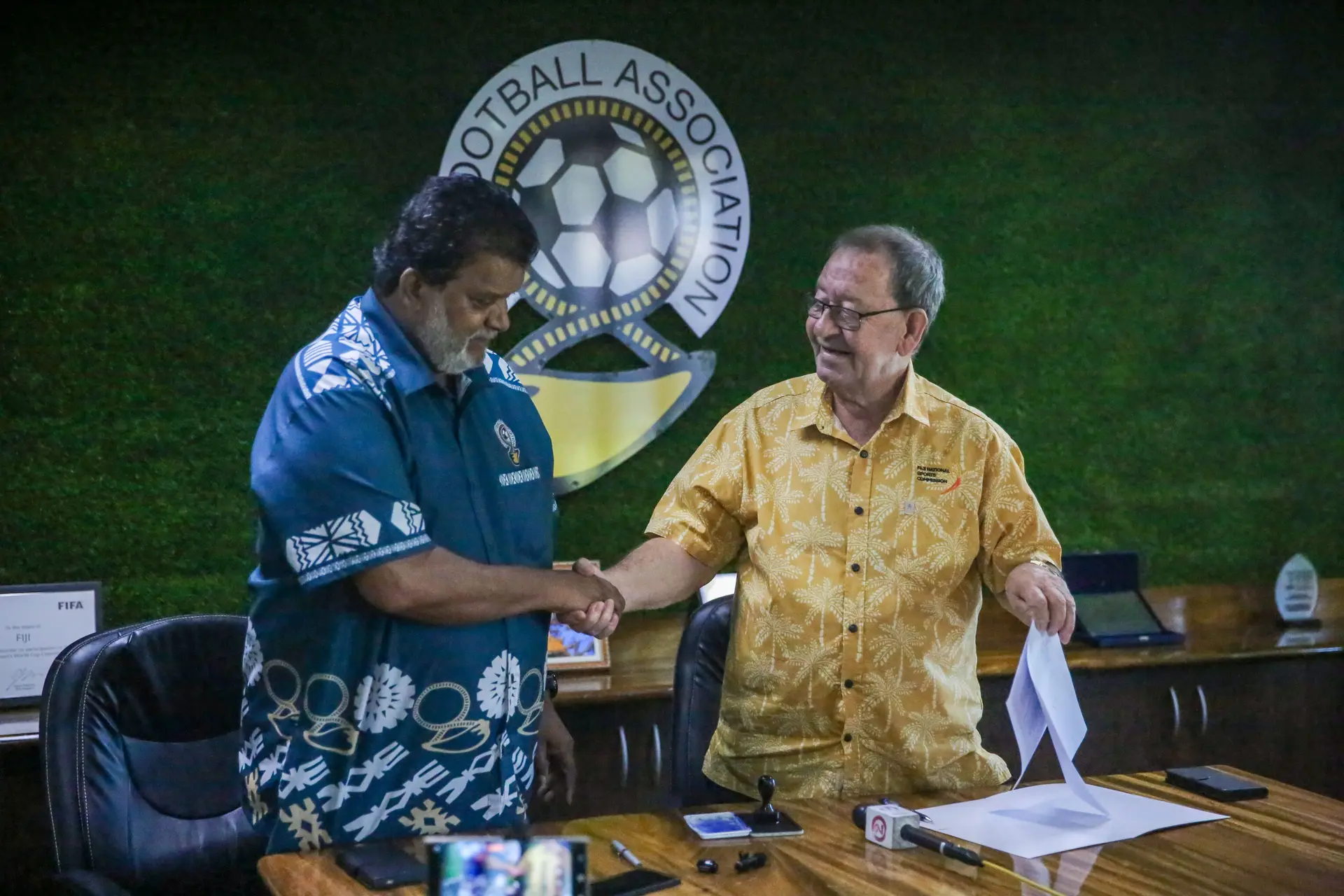Fiji FA chief executive officer Mohammed Yusuf (left) and Peter Mazey