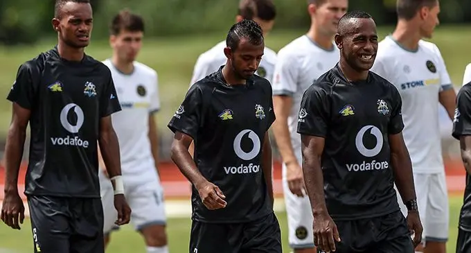 Ba players from left: Simione Nabenu, Mohammed Shazil and Savenaca Nakalevu before the match against Team Wellington on February 23, 2019. Photo: OFC Media
