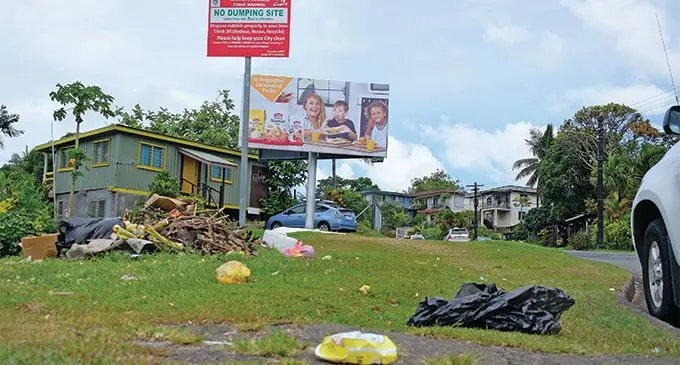 Despite the no dumping of rubbish notice erected by the Suva City Council rubbish continues to be thrown away without using proper disposable bins or rubbish bags in Raiwaqa, Suva, on February 26, 2019. Photo: Ronald Kumar