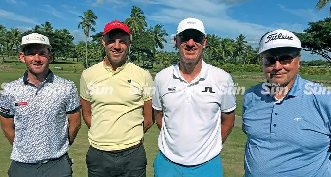 Fromleft: Josh Geary, Brad Heaven, Grant Smith and Gerald Peterson during day two of the Sheraton Classics 2022 at the Denarau Golf and Racquet Club. Photo: Waisea Nasokia