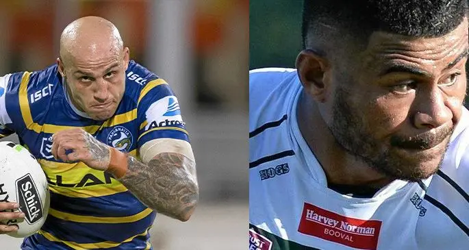 NSW Blues winger Blake Ferguson and Vodafone Fijian Bati winger Pio Seci.