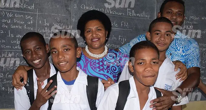 From left: Navitalai Turaganikeli in Year 6, Semi Ledua in Year 6, Jolame Nawaqatabu in Year 8, Ilaija Gaunavou in Year 7 with their class teachers, Makareta Takalaivuna and Lario Nainima, at Davuilevu Methodist School on February 14, 2020. Photos: Ronald Kumar