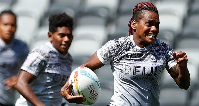 Fiji Airways Fijiana 7s prop Roela Radiniyavuni in full flight. Photo: World Rugby