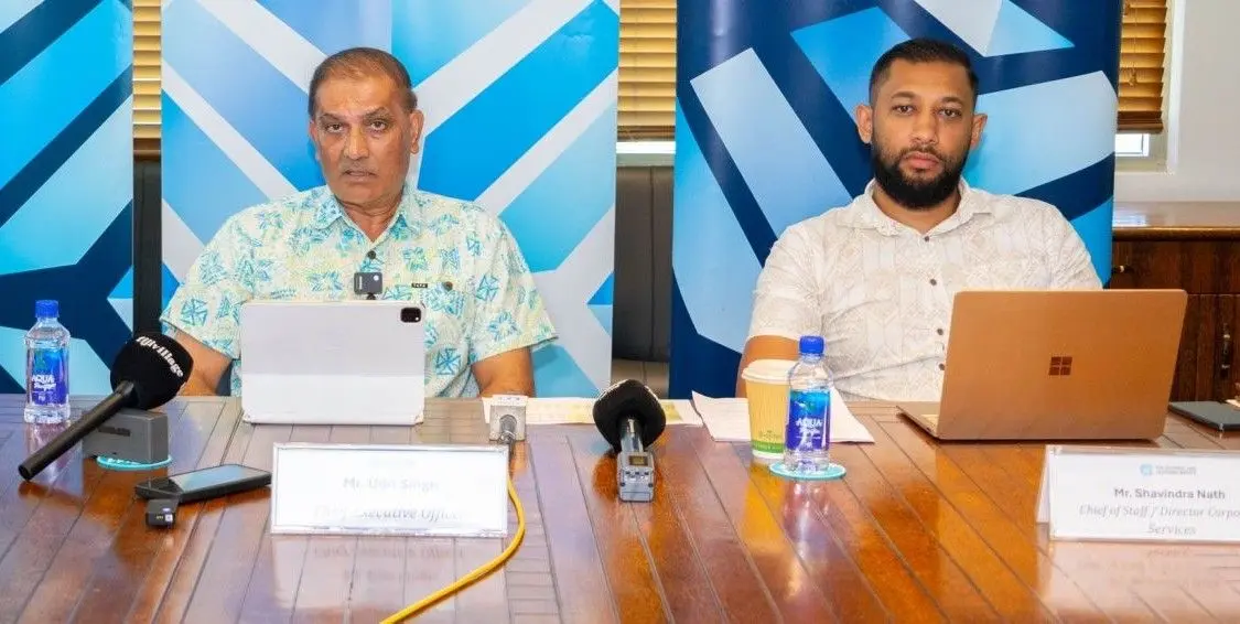 From left, FRCS manager International, Mohnish Prasad, chief executive officer Udit Singh, director of Corporate Services, Shavindra Nath on February 20, 2026.