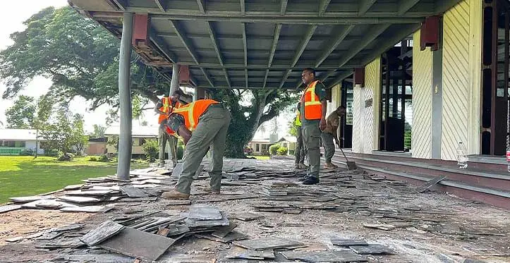Engineers from the Republic of Fiji Military Forces are on Bau Island to carry out necessary repairs to the Ulunivuaka (the traditional meeting house of Bau) ahead of the Great Council of Chiefs Meeting that will take place on the island on May 23-25. The GCC was last convened in 2012 and it was last held in Bau in 1968. Photo: Inoke Rabonu