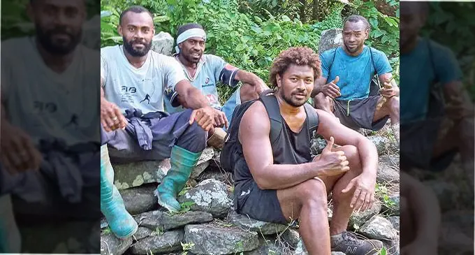 Aisea Volavola (front) with his fellow farm boys at his village on Koro Island.