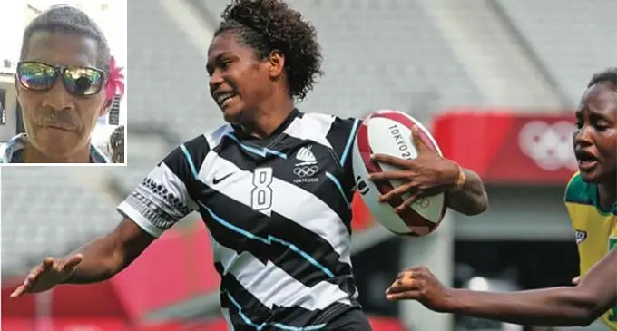 Team Fiji women’s rugby sevens team winger, Laisana Likuceva escapes a Brazilian player during their last pool match on July 30, 2021. Photo: World Rugby. Inset: Malelili Ratuvuki
