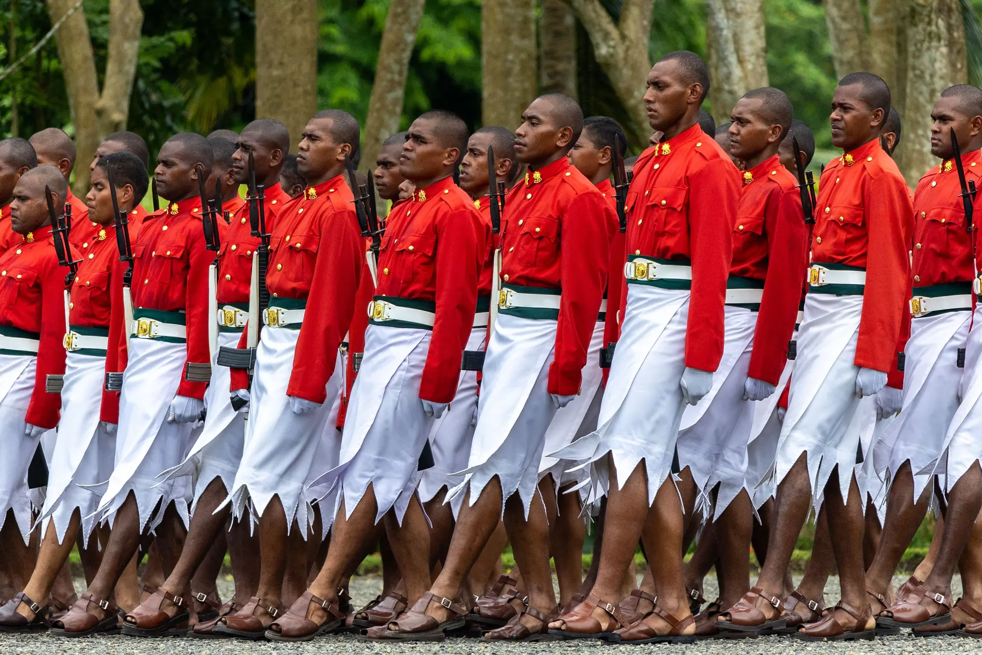 Cadets during the Republic of Fiji Military Forces (RFMF) Basic Recruit Course passing-out parade. 