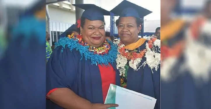 Marica Meo (right) and Maraia Veitoyaki at the FNU Graduation Ceremony.