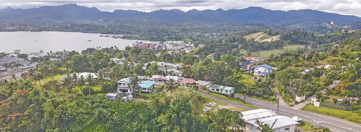 n aerial image of Reservoir Road overlooking the Suva harbour. 