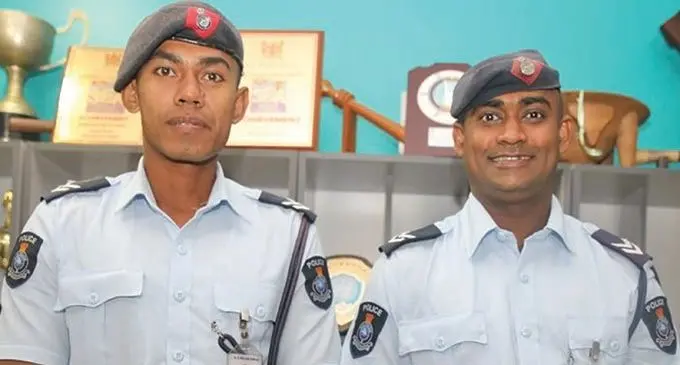 From left: Corporal Savenaca Vue and Corporal Vignesh Prasad. Photo: Fiji Police Media Cell