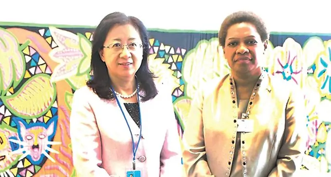 Minister for Women, Children and Poverty Alleviation, Mereseini Vuniwaqa with the vice president of the Secretariat of the All- China Women’s Federation Xia Jie. Photo: DEPTFO News 
