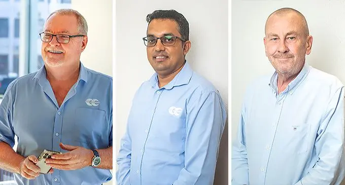 From left: Outgoing Credit Corporation (Fiji) Pte Ltd country manager Peter Dixon, incoming Credit Corporation (Fiji) Pte Ltd country manager Mohammed Nawaz, and Credit Corporation (Fiji) Pte Ltd chairperson Ashleigh Matheson.