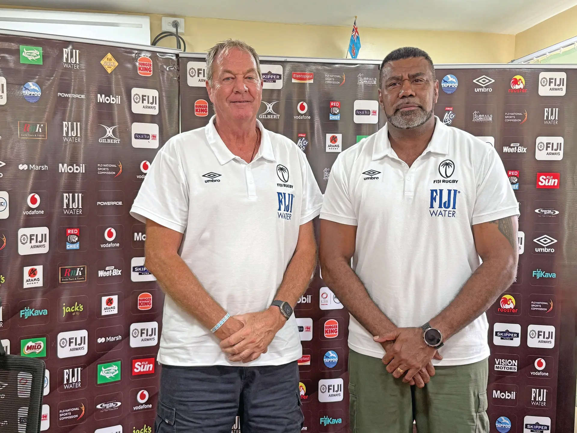 Fiji Water Flying Fijians head coach Mick Byrne and Ifereimi Rawaqa