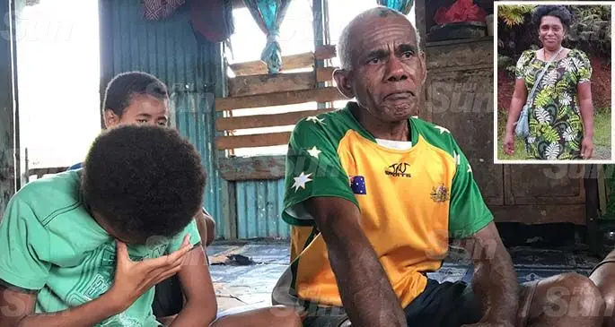 Josivini Ana weeps as Akariva Delana(father) shares the fond memories of her late wife, Ani Naibosa at their Wainadoi home on May 8, 2020. Photo: Kelera Sovasiga Inset: The late Ani Naibosa.