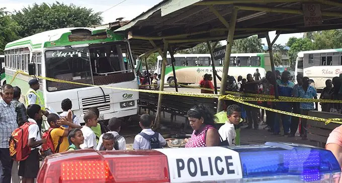 The accident scene at the Nadi Bus stand yesterday. Photo: WAISEA NASOKIA