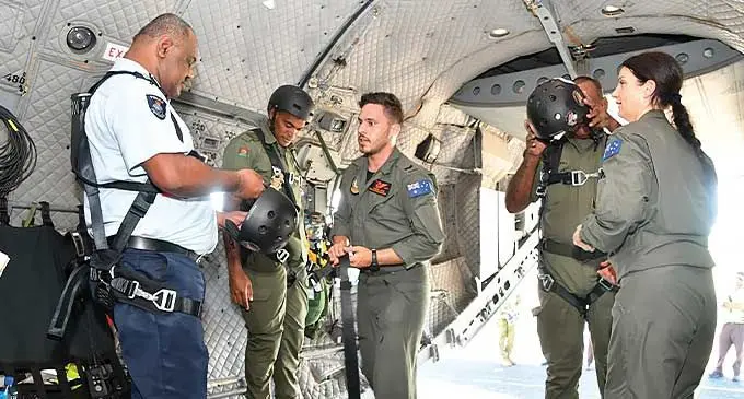 C27-J Spartan aircraft crew with Fijian counterparts. Photo: DEPTFO News