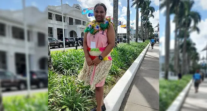 Esther Nofaga outside the Grand Pacific Hotel. Photo: Losirene Lacanivalu 