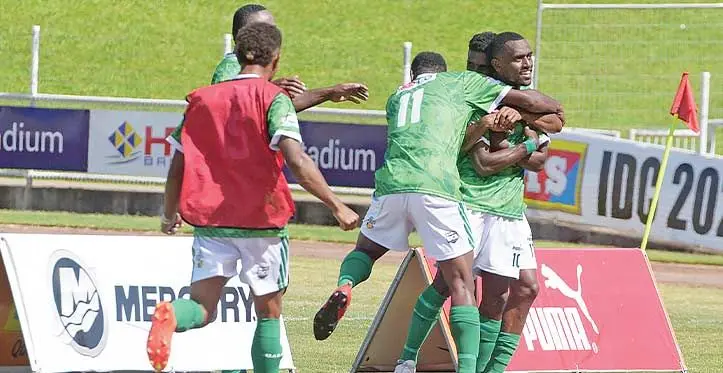 Nadi player mob Eneriko Matau, 191, for scoring the equaliser. Nadi held Rewa to a 2-2 draw. Photo: Ronald Kumar