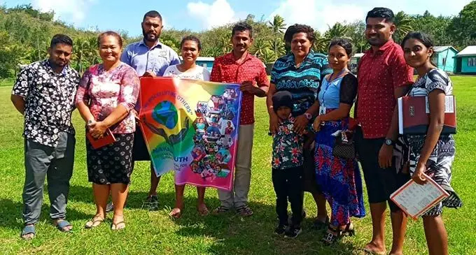 Nakasi Youth Club founder, Mohammed Shafil (first from left), with members and teachers of Druadrua District School in Macuata last week during their assistance assessment visit to the school.
