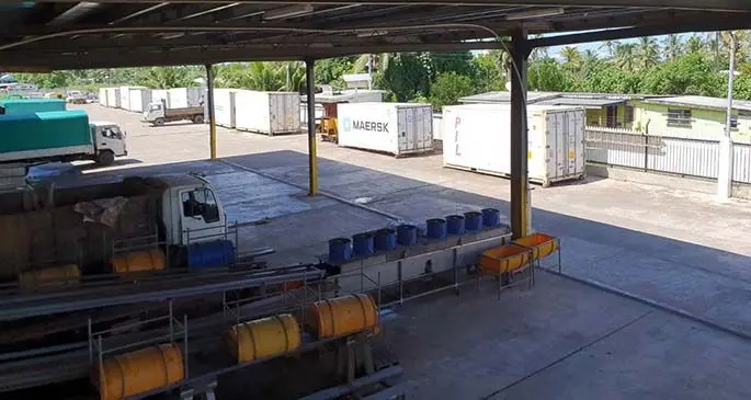 Cargo containers at Ben’s Trading Limited headquarters in Navua.