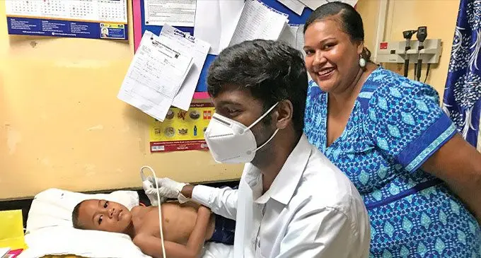 Ilisapeci Kuruvakasiga with her son, Ratu Joji Taufa being screened by Sai Ganesh Mungara at Labasa Hospital on April 4, 2023. Photo: Shratika Naidu