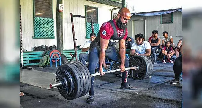 Fiji powerlifter Muzammil Ali during training in Suva.  Photo: FPF